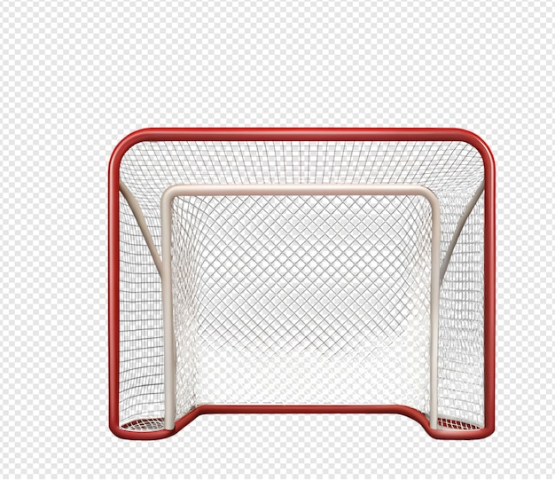 PSD empty ice hockey goal net with red frame and white netting