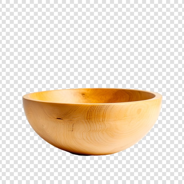 PSD empty light wooden bowl isolated on a transparent background