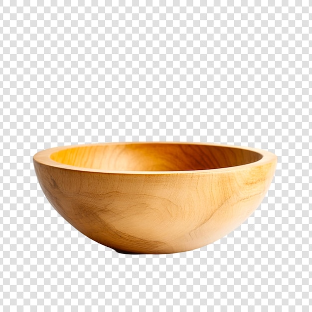 PSD empty light wooden bowl isolated on a transparent background