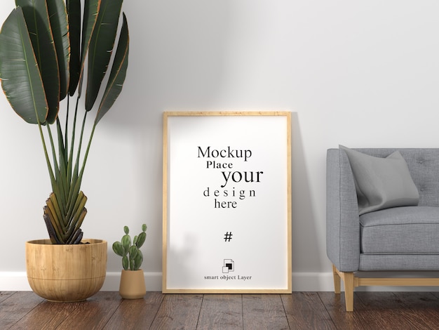 empty photo frame for mockup in living room