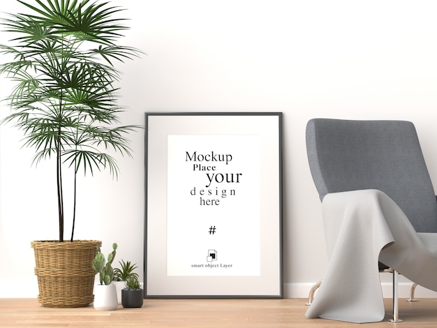 empty photo frame for mockup in living room