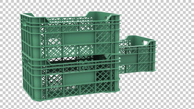 Empty plastic crate on transparent background 3d rendering illustration