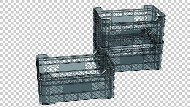 Empty plastic crate on transparent background 3d rendering illustration