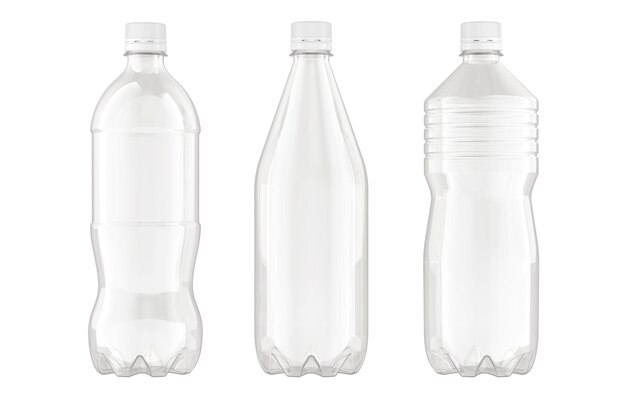 PSD empty plastic water bottles with caps 3d rendering isolated on transparent background