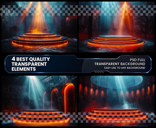 PSD empty podium disco club rays view show magic party on transparent background