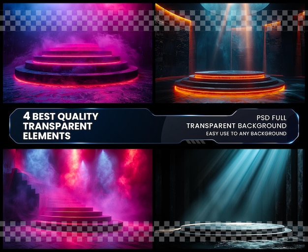 PSD empty podium disco club rays view show magic party on transparent background