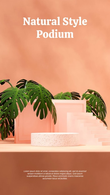 empty scene circular podium in portrait with green plants 3d rendering