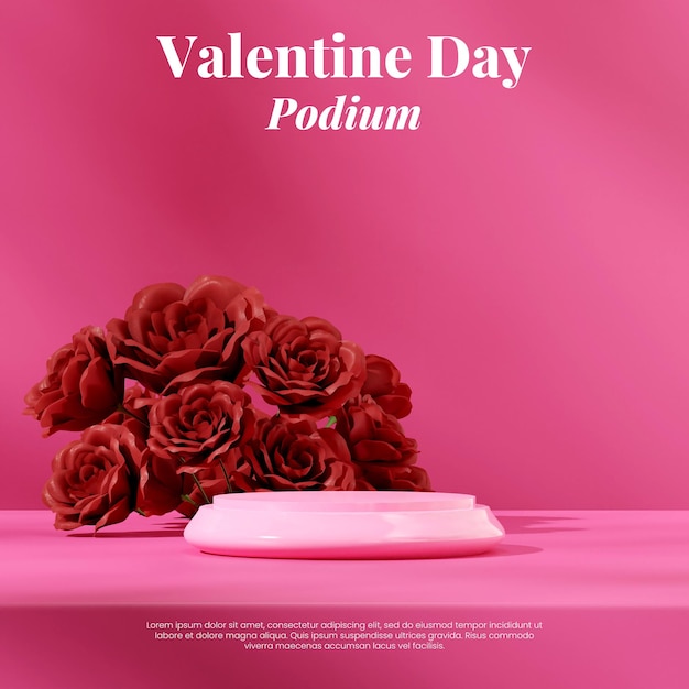 empty scene pink cylinder round podium in square red rose flower valentine day 3d render image
