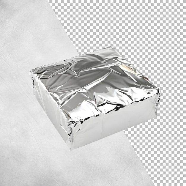 Empty silver foil box packaging Isolated on transparent background png