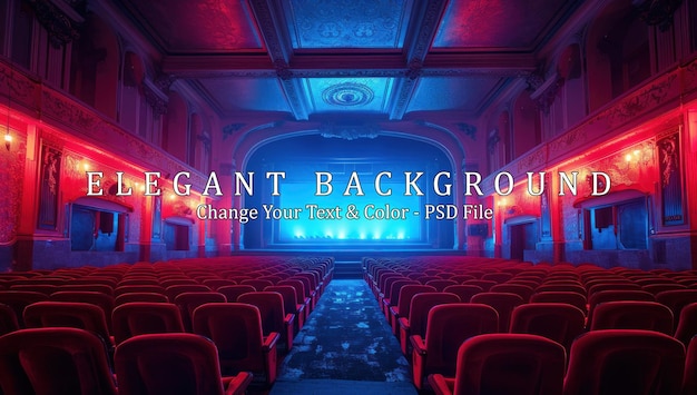 Empty Theatre Seats Under Blue and Red Lights