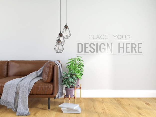 Empty wall interior furniture 3D  Psd Mockup