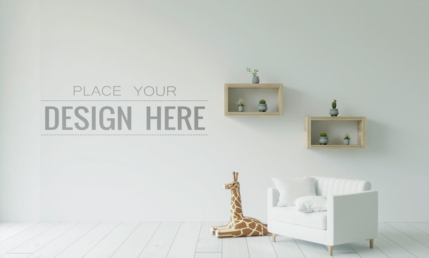 Empty wall interior furniture 3D  Psd Mockup