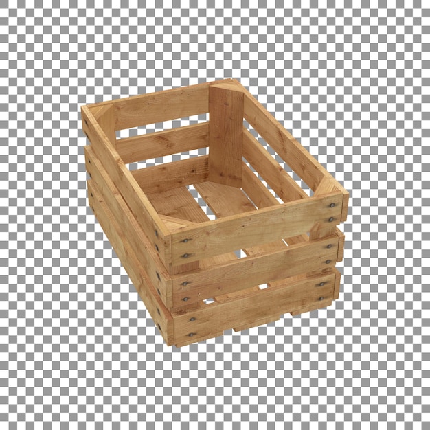 Empty wooden crate for fruits isolated on transparent background