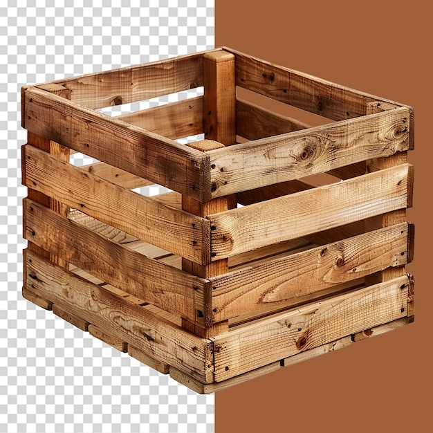 PSD empty wooden crate png isolated on transparent background