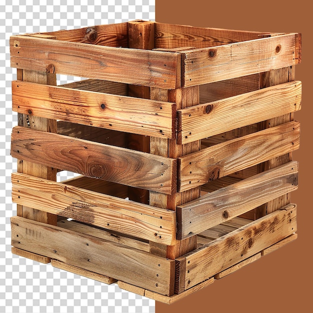 PSD empty wooden crate png isolated on transparent background