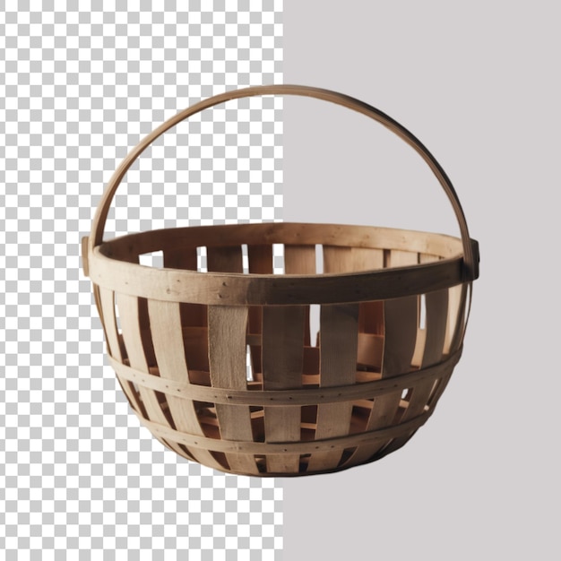 Empty wooden fruit or bread basket on transparent background