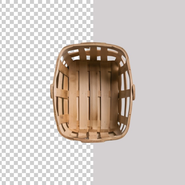 Empty wooden fruit or bread basket on transparent background