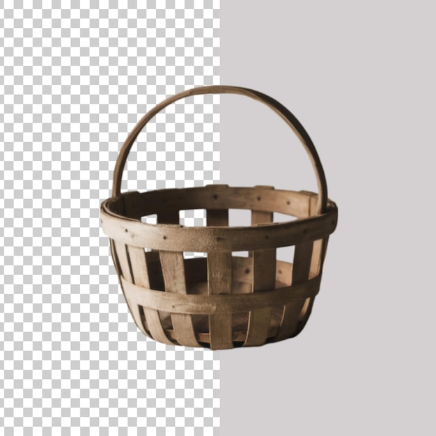 Empty wooden fruit or bread basket on transparent background