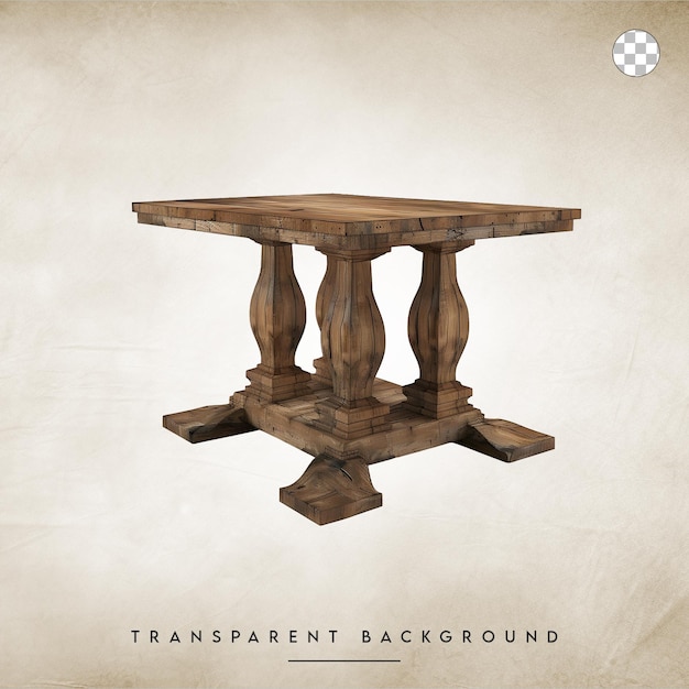 PSD empty wooden table isolated on transparent background rustic furniture design