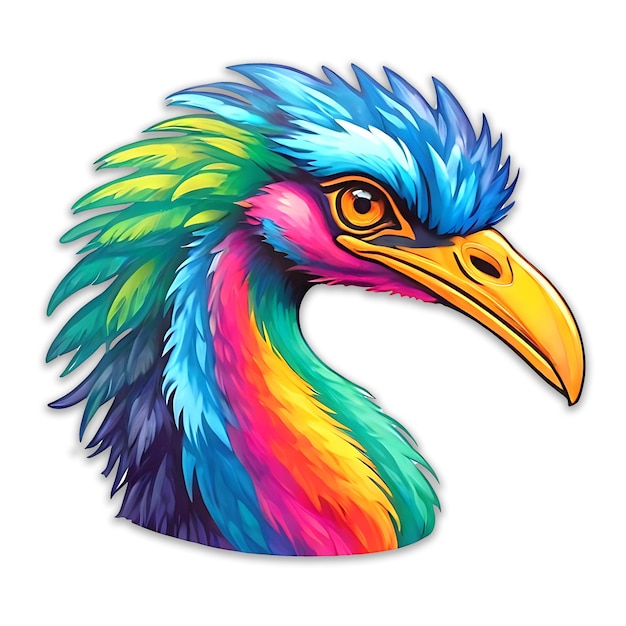 Emu logo with a colorful beak and a colorful feather psd design