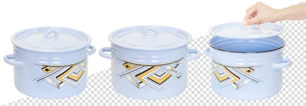 Enameled cooking pot. Isolated from the background