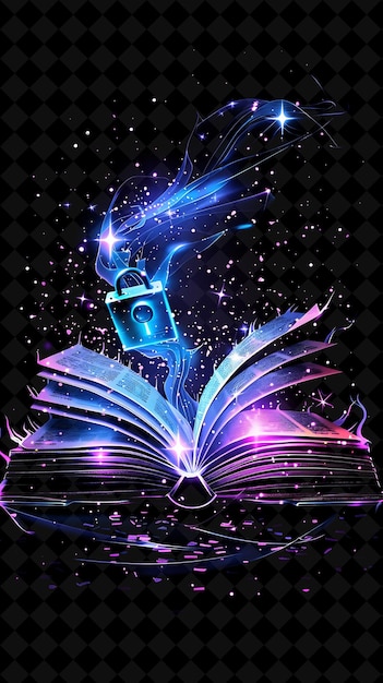 Enchanted Book 32 Bit Pixel With Lock and Spell Pages With M Y2K Shape Neon Color Art Collections