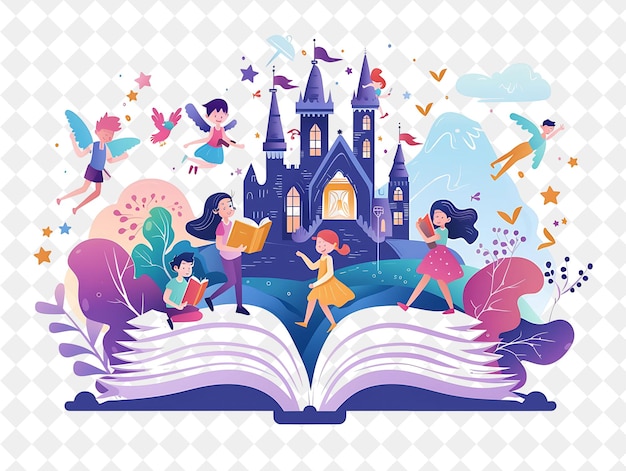 Enchanted Fairy Tale Author With Characters Creating Stories PNG People in Daily Work Illustration