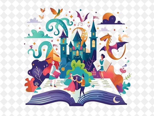 Enchanted Fairy Tale Author With Characters Creating Stories PNG People in Daily Work Illustration