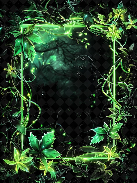 Enchanted Forest Arcane Frame With Twisting Vines and Glowin Neon Color Frame Y2K Art Collection