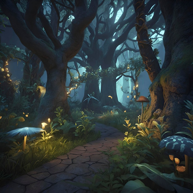 An enchanted forest pattern with magical creatures