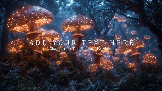 PSD enchanted forest with glowing mushrooms