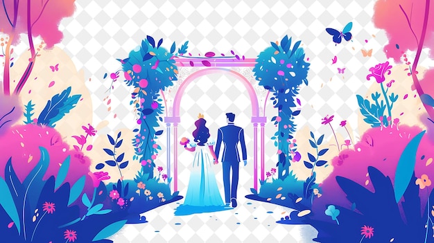 PSD enchanted garden with sleeping beauty and prince phillip wal people life style flat illustration