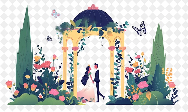 PSD enchanted garden with sleeping beauty and prince phillip wal people life style flat illustration