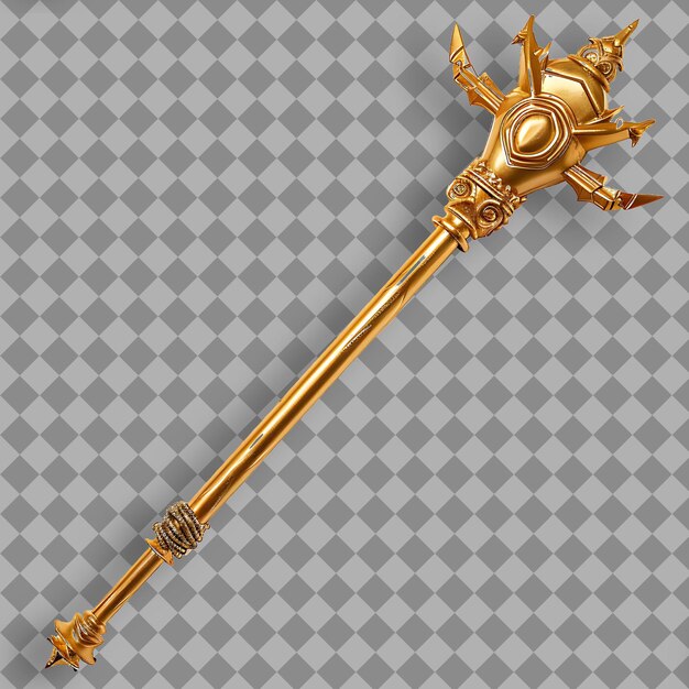 PSD enchanted mace of gold with a head that is both elegant and png game asset on clean background