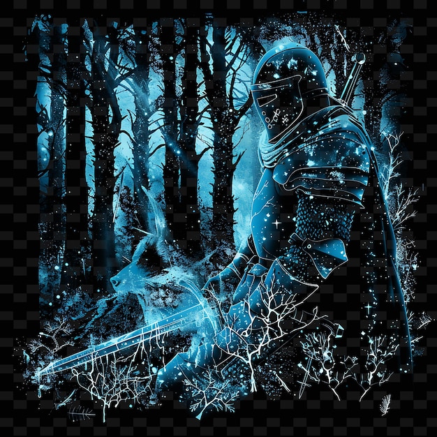 PSD enchanted neon forest inside a silhouette knight landscape i png y2k fairy tale inspired designs