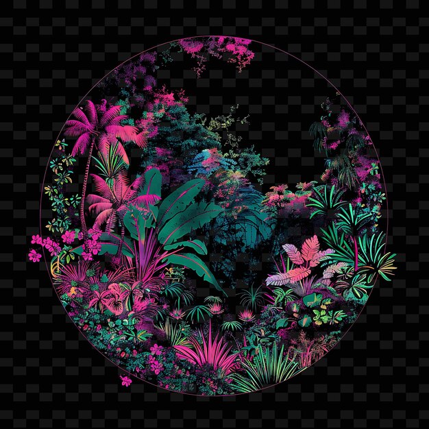 PSD enchanted neon garden forest inside a silhouette flower land png y2k fairy tale inspired designs