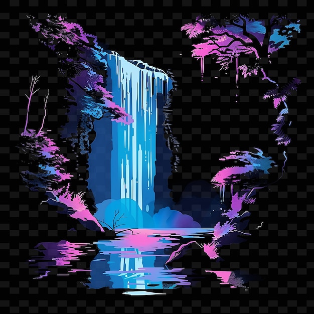 Enchanted Neon Waterfall Forest Inside a Silhouette Cascade PNG Y2K Fairy Tale Inspired Designs