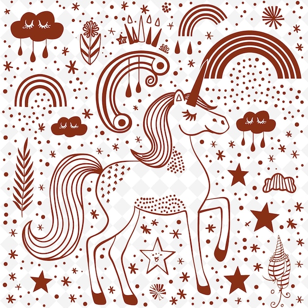 Enchanted Unicorn Outline With Rainbow Pattern and Cloud De Illustration Decor Motifs Collection