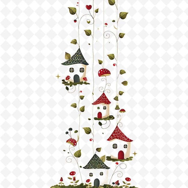 Enchanted Wire With Tiny Fairy Houses and Mushrooms on It De PNG Natural Inspired Flat Borderline