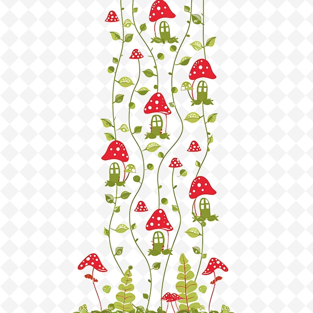 PSD enchanted wire with tiny fairy houses and mushrooms on it de png natural inspired flat borderline