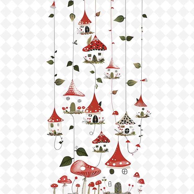 PSD enchanted wire with tiny fairy houses and mushrooms on it de png natural inspired flat borderline