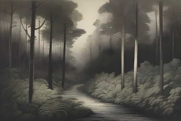 PSD enchanting aquatint print captures forest and tree landscapes