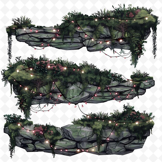 PSD enchanting moss covered rocks borderlines design with fairy creative abstract art designs