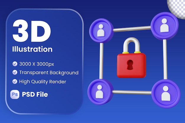 PSD encrypted group communication 3d illustration