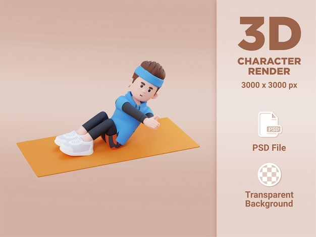 Energetic 3D Sporty Male Character Engaging in Abs Russian Twist Workout at the Gym