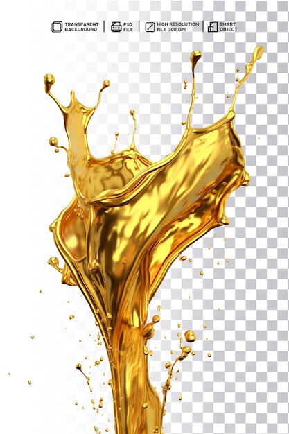 Energetic Golden Metallic Shiny Liquid on Transparent Background in PSD