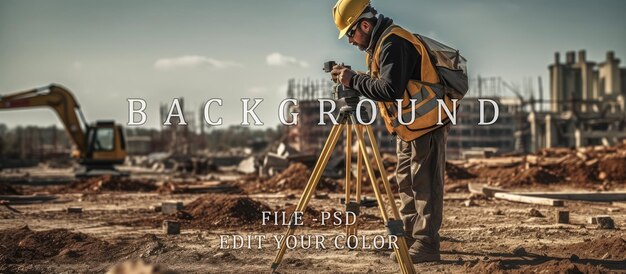 Engineer surveyor with theodolite or construction site equipment