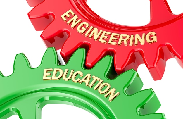 PSD engineering education concept with colored gearwheels 3d rendering isolated on transparent background