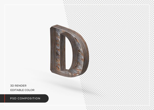 english alphabet letter d isolated made of tree bark in 3d rendering