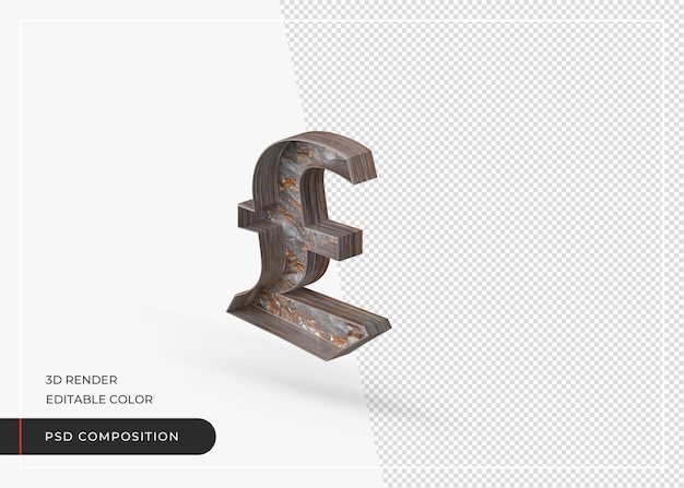 english alphabet symbol pound sign isolated made of tree bark in 3d rendering